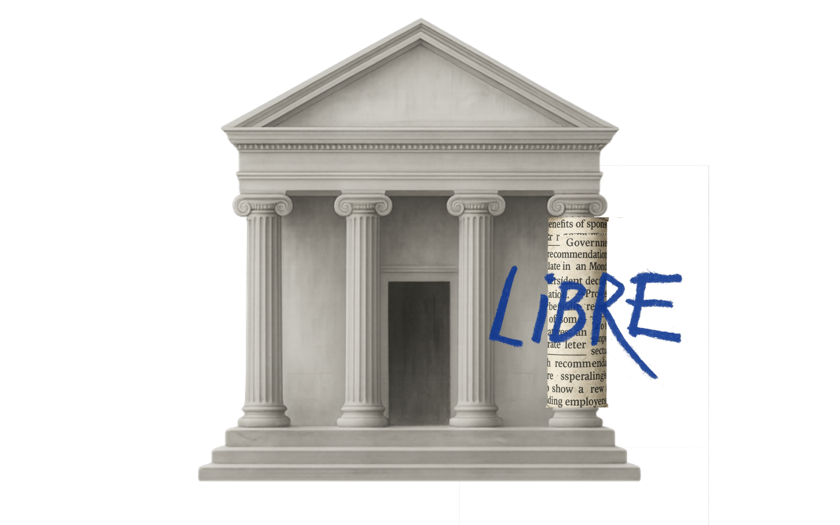 Illustration showing democratic institutions, media platforms, and citizens connected through ethical AI technology